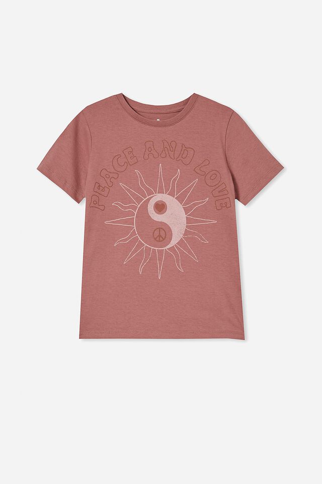 Penelope Short Sleeve Tee, DUSTY BERRY/PEACE AND LOVE