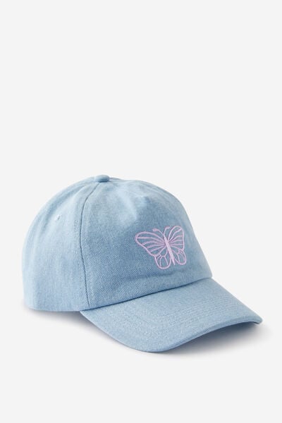 Kids Sports Club Cap, BUTTERFLY EMBROIDERY/VINTAGE WASH