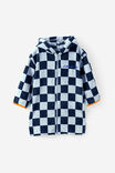 Kids Zip Thru Hooded Towel - Personalised, SQUID INK/BLUE WHISPER CHECKERBOARD - example image 2