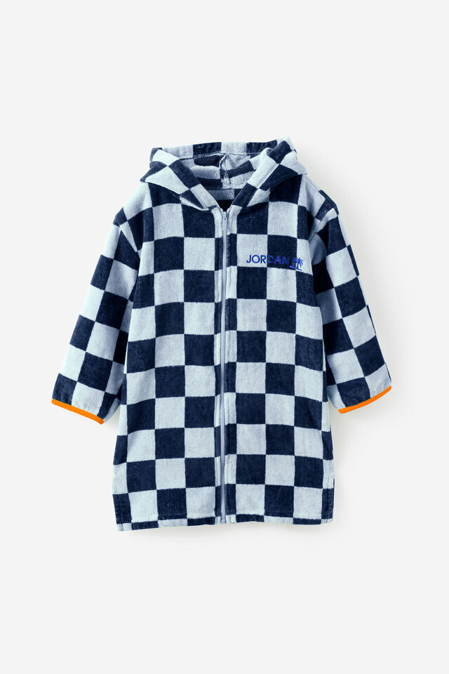 Kids Zip Thru Hooded Towel - Personalised, SQUID INK/BLUE WHISPER CHECKERBOARD