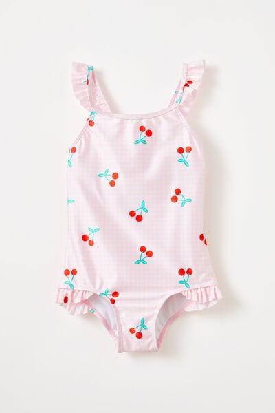 Heather One Piece, BLUSH PINK GINGHAM/CHERRIES