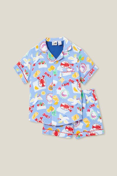 Rylee Kids Cc Short Sleeve Pyjama Set, DUSK BLUE/CHRISSY TABLE