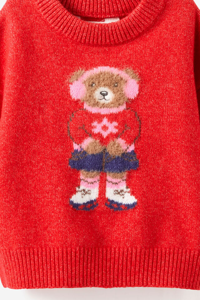 Baby Knit Jumper, VARSITY RED/SKATING BEAR