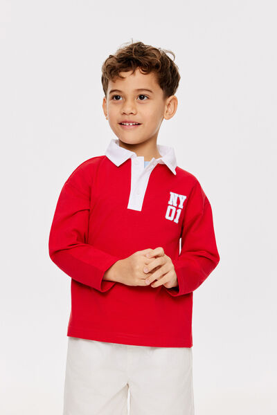 Rugby Polo Long Sleeve, VARSITY RED