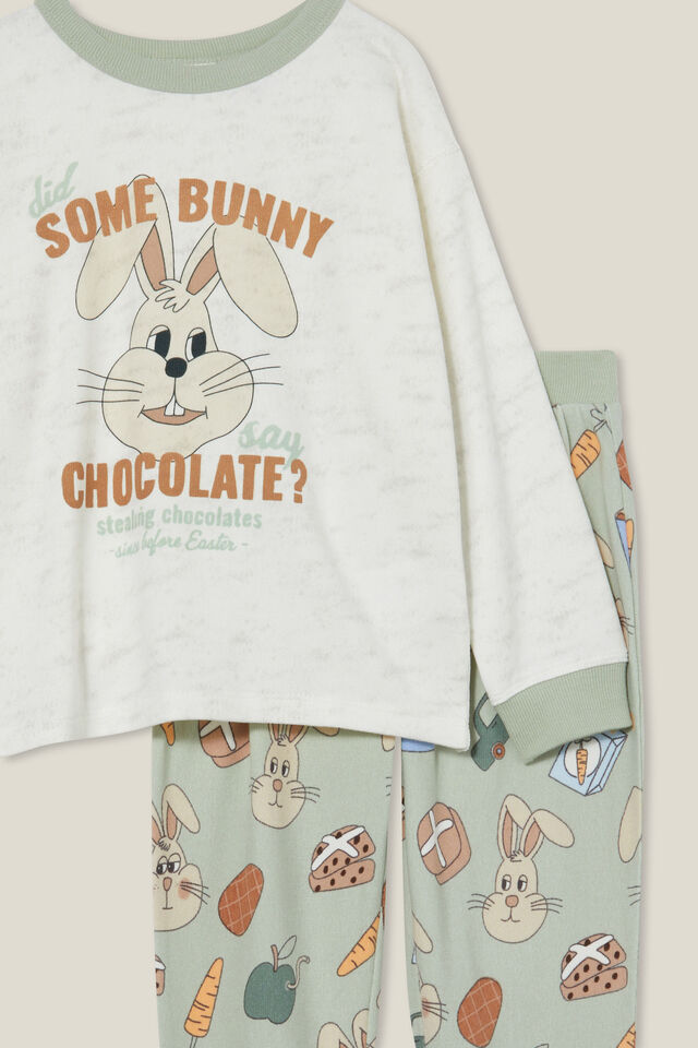 Pijamas - Chuck Long Sleeve Pyjama Set, STONE GREEN/SOME BUNNY SAY CHOCOLATE