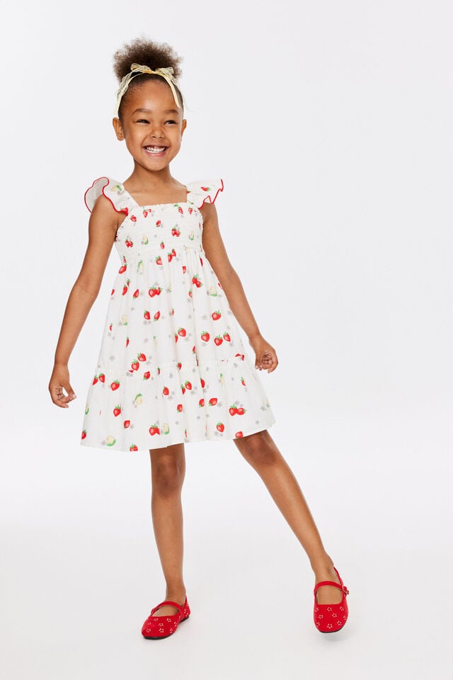 Gigi Flutter Sleeve Dress, VANILLA/STRAWBERRY LEMONS