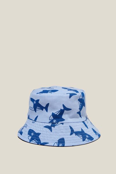 Kids Reversible Bucket Hat, HUNGRY SHARK/RETRO BLUE