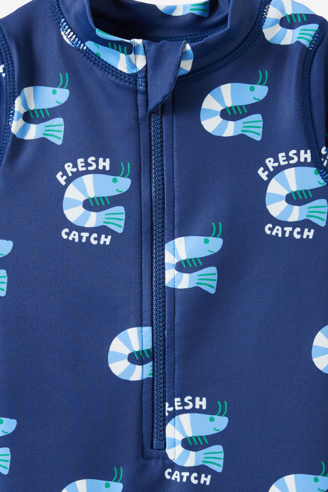 Baby Long Sleeve All In One Swimsuit, DENIM NAVY/FRESH CATCH