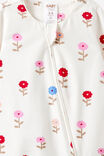 Growie Long Sleeve Zip All In One Romper, VANILLA/SWEET BLOOMS - example image 2