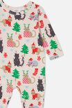 The Long Sleeve Snap Romper, CRYSTAL PINK/XMAS CATS - alternate image 2