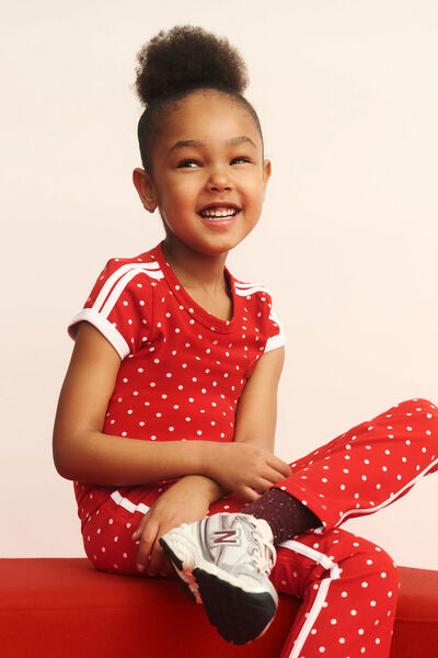Soft Stretch Active Gathered Short Sleeve Baby Tee, VARSITY RED/WHITE SPOT