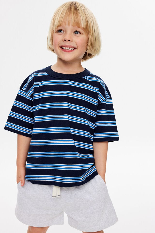 Essentials Short Sleeve Tee, SQUID INK/HARBOUR BLUE/VANILLA STRIPE