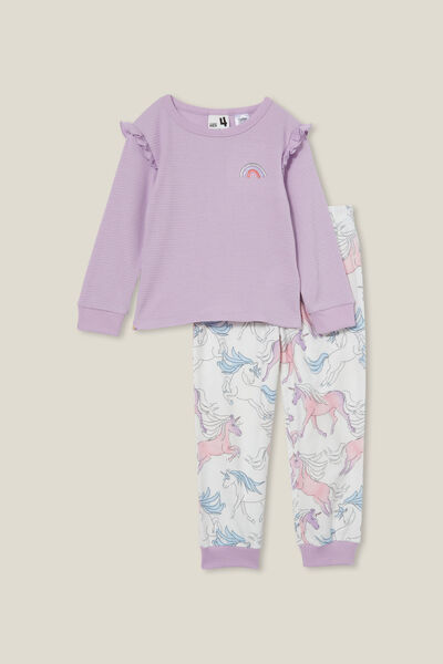 Willow Long Sleeve Flutter Pyjama Set, LILAC DROP/ BREEZY UNICORN