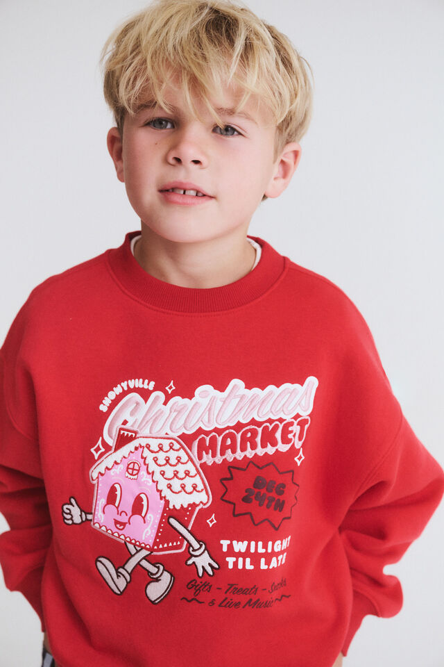 Sammy Oversized Crew, VARSITY RED/XMAS CHRISTMAS MARKET