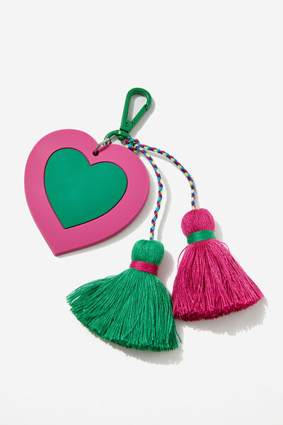 Brooklyn Bag Charm, RASPBERRY PINK/GREEN SPLASH HEART