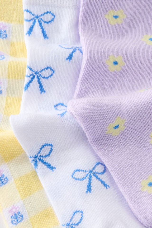 Kids 3Pk Crew Socks, VINTAGE LILAC/FLOWERS & BOWS