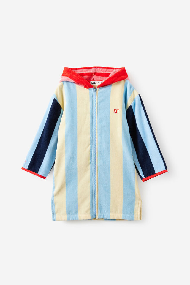 Kids Zip Thru Hooded Towel - Personalised, BUTTER YELLOW/CONTRAST STRIPES
