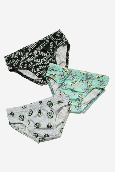Cuecas - Boys 3 Pack Underwear Licensed, LCN MAR HULK/MINT BREEZE