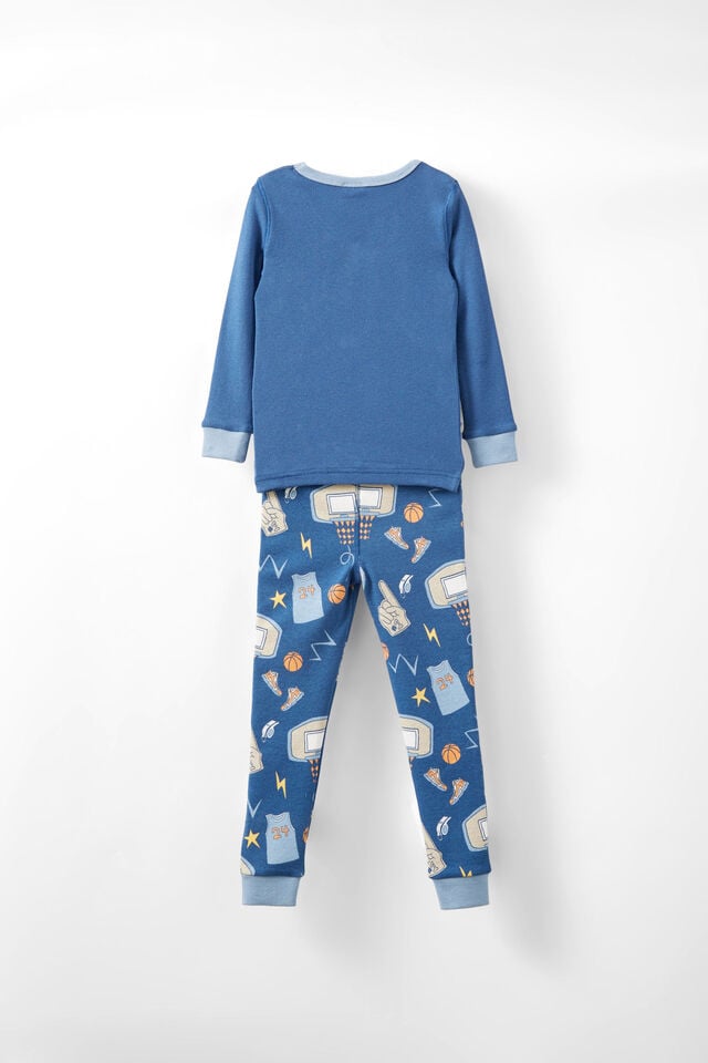 Milo Long Sleeve Pyjama Set, PETTY BLUE/ BASKETBALL ELEMENTS