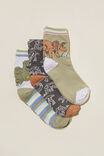 Kids 3Pk Crew Socks, DEEP SAGE/DINOSAUR ROAR - alternate image 1