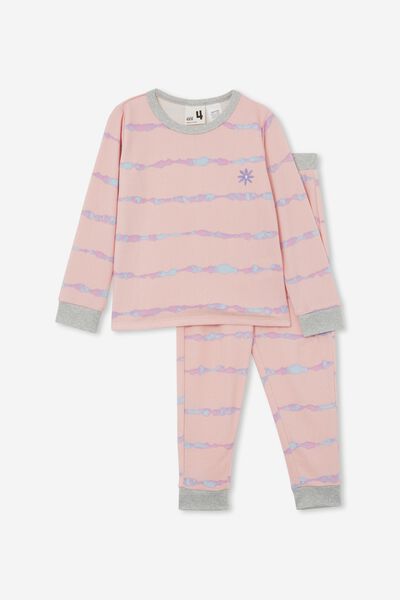 Cady Super Soft Long Sleeve Pyjama Set, MARSHMALLOW PINK/LINEAR TIE DYE