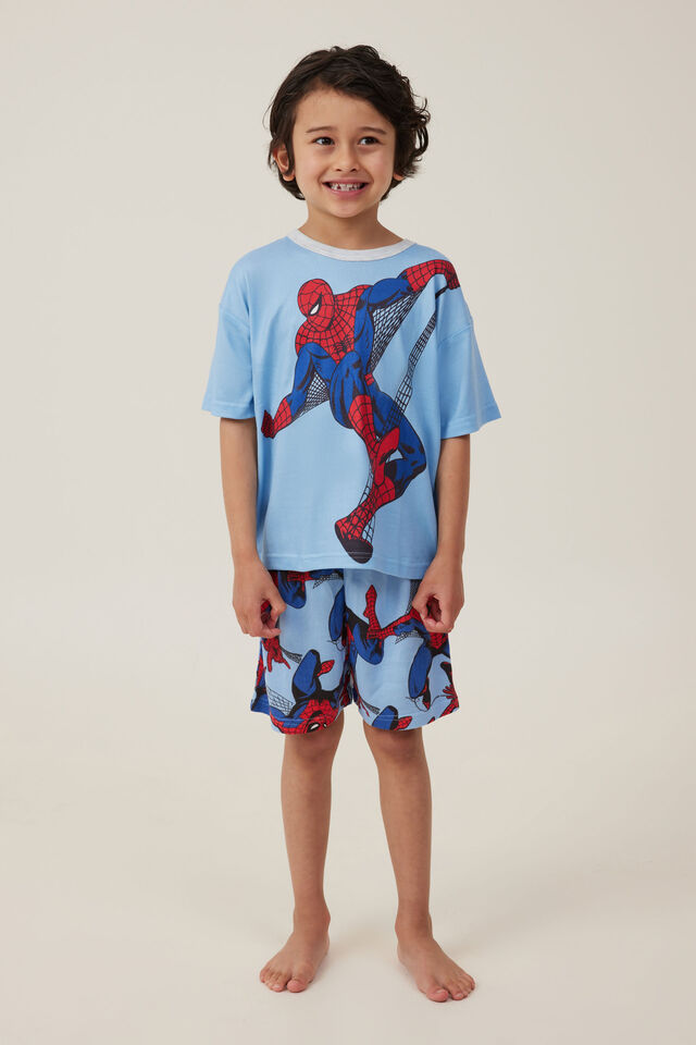 Damon Short Sleeve Pyjama Set License, LCN MAR SKY HAZE/SPIDERMAN WEBS