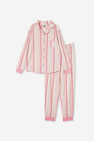 Angeline Long Sleeve Pyjama Set, CRYSTAL PINK/MULTI STRIPE