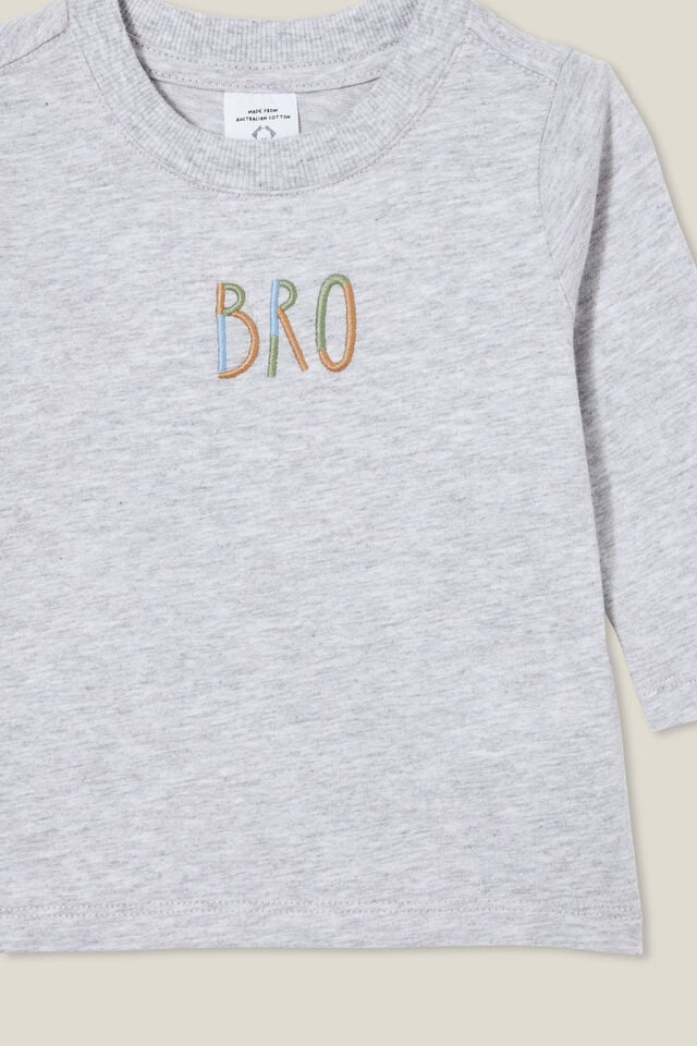 Camiseta - Jamie Long Sleeve Tee, CLOUD MARLE/BRO EMBROIDERED