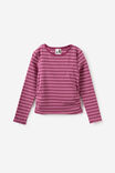 Fitted Long Sleeve Essential Gathered Top, BERRY JAM/PINK MILK/BALLET PINK STRIPE - example image 2