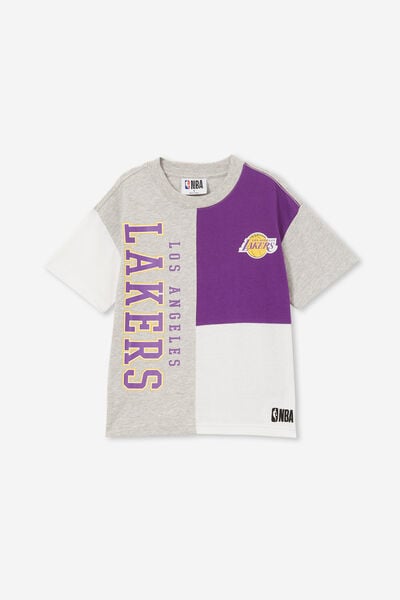 License Drop Shoulder Short Sleeve Tee, LCN NBA FOG GREY MARLE/LAKERS COLOUR BLOCK