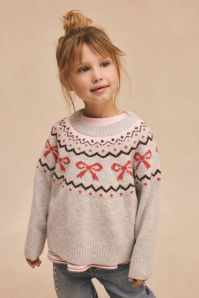 Soft Knit Jumper, GREY MARLE/BOW FAIRISLE