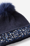 Kids Knitted Embellished Beanie, SQUID INK/SEQUINS - example image 2