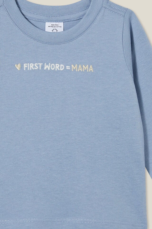 Jamie Long Sleeve Tee, DUSTY BLUE/FIRST WORD MAMA