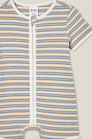 The Short Sleeve Zip Romper, VANILLA/DUTY BLUE STRIPE - alternate image 2