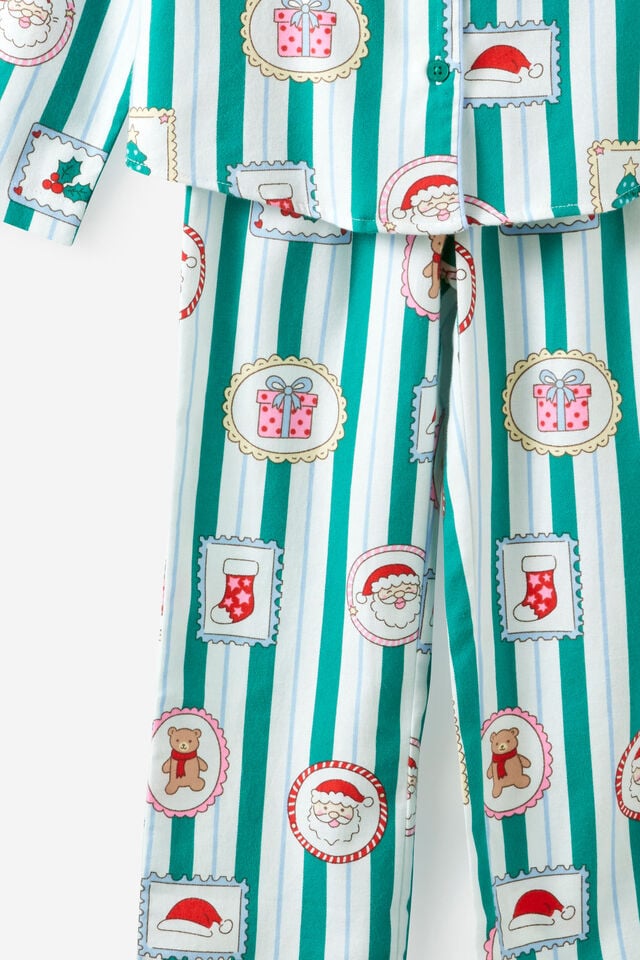 Kids Flannel Xmas Pj Set, ENGLISH IVY/SANTA STAMP