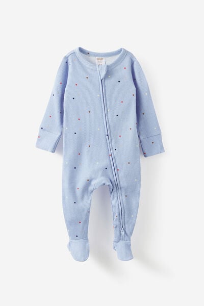 Littlie Organic Long Sleeve Zip Romper, BLUEBELL/MULTI SPOT
