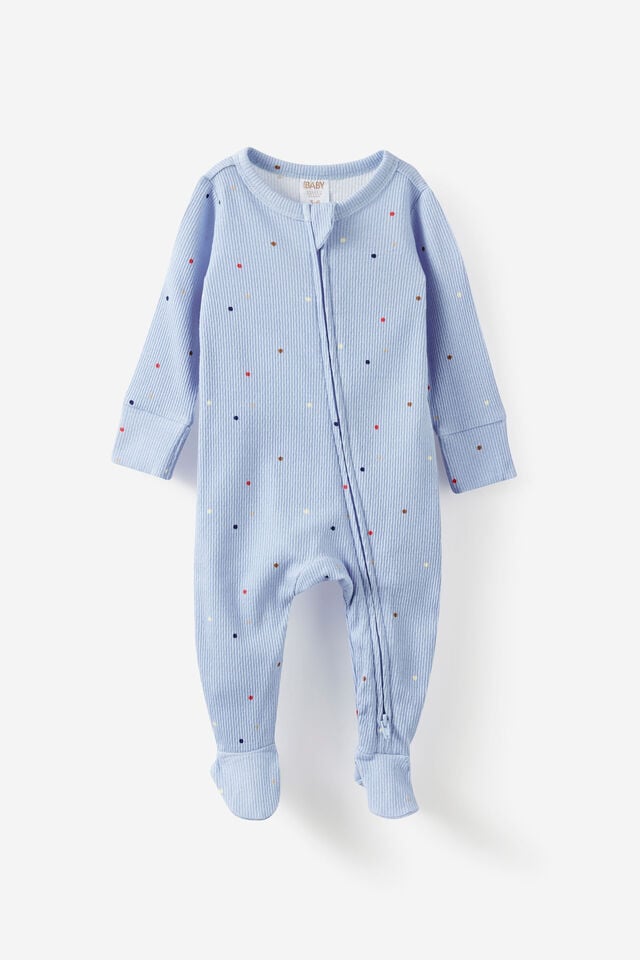 Littlie Organic Long Sleeve Zip Romper, BLUEBELL/MULTI SPOT
