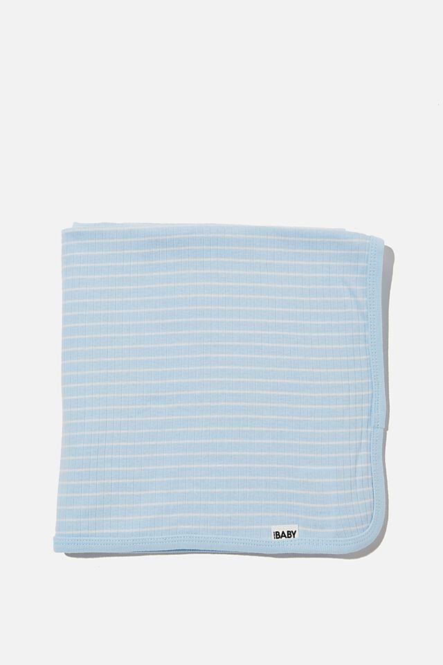 Organic Newborn Blanket, WHITE WATER BLUE/MILK SALLA STRIPE