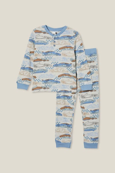 Finley Long Sleeve Pyjama Set, OATMEAL MARLE/RACE DAY FINISH LINE