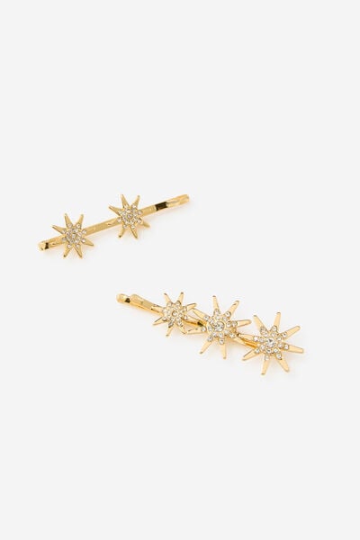 Kids Multi Pack Slider Hair Clips, GOLDY/SPARKLE STARS