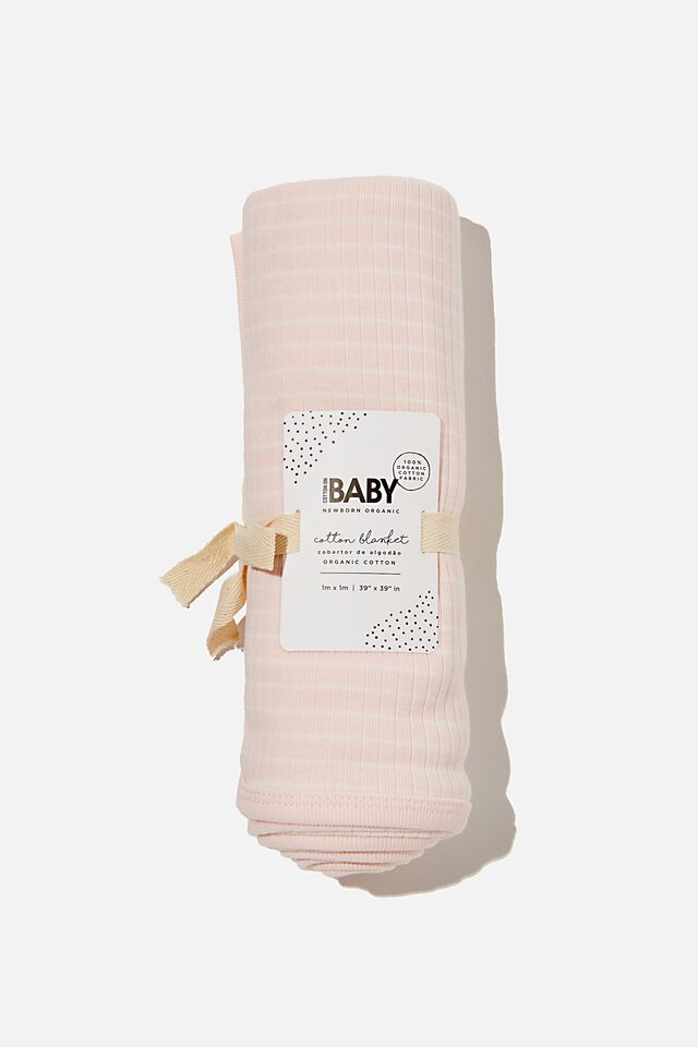 Organic Newborn Blanket, CRYSTAL PINK/MILK SALLA STRIPE