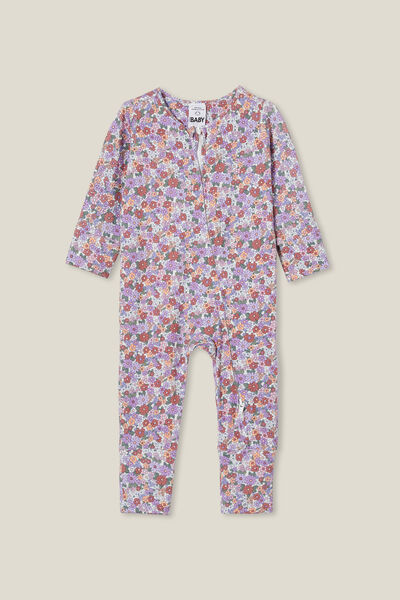 Macacão - The Long Sleeve Zip Footless Romper, VANILLA/CLAY PIGEON CLAIRE FLORAL