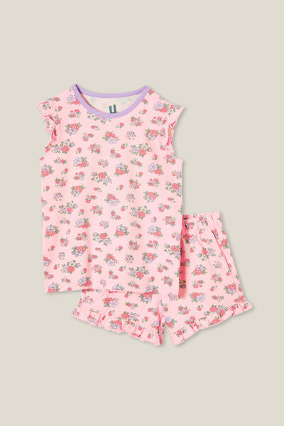 Stacey Short Sleeve Flutter Pyjama Set, CRYSTAL PINK/AVA DITSY FLORAL