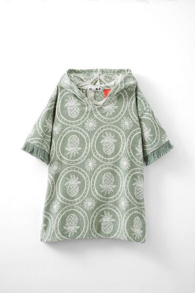 Kids Short Sleeve Hooded Towel, DEEP SAGE/JACQUARD PINEAPPLES