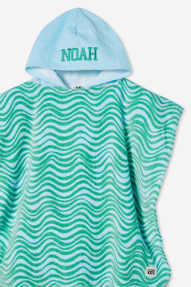 Personalised Kids Hooded Towel, FUNKY GREEN WAVE PRINT