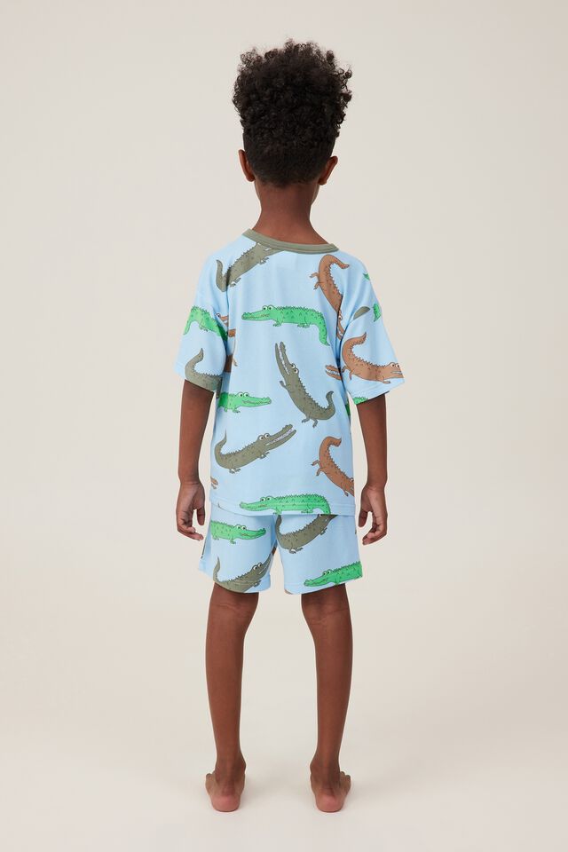 Damon Short Sleeve Pyjama Set, SKAY HAZE/CROCODILE SNAP
