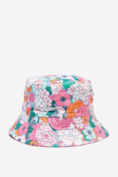 Kids Reversible Bucket Hat, NY FLORAL/BUBBLEGUM POP