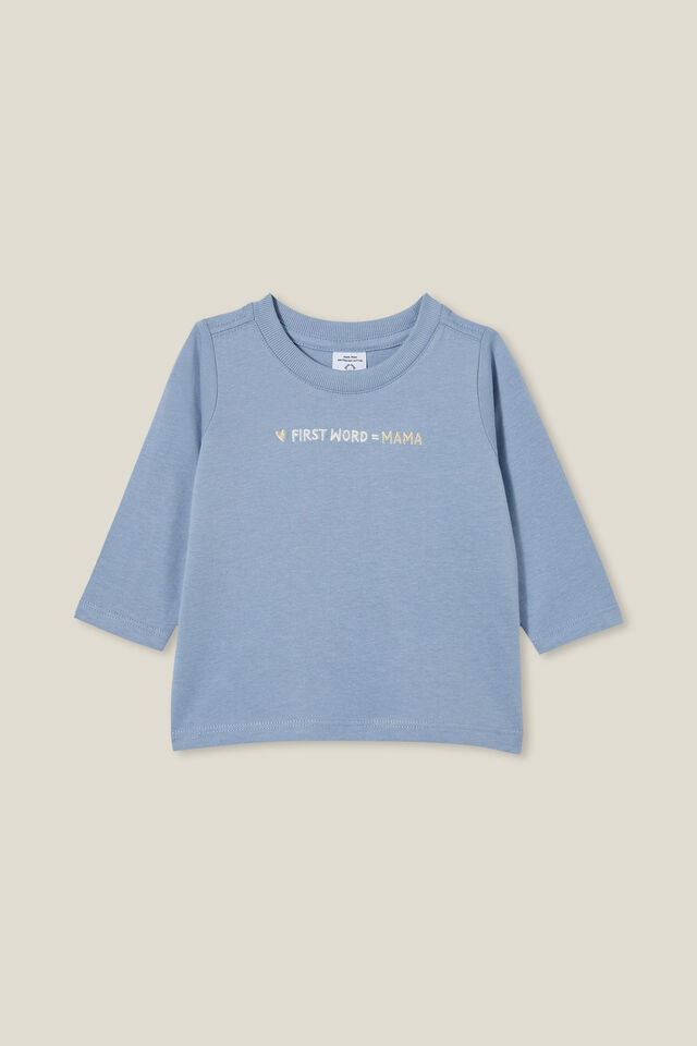 Camiseta - Jamie Long Sleeve Tee, DUSTY BLUE/FIRST WORD MAMA