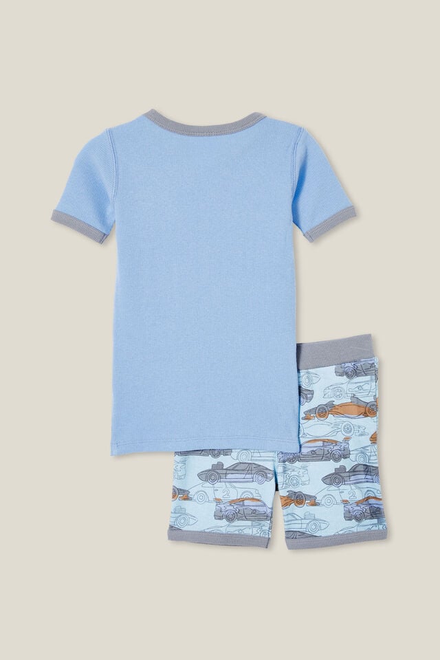 Tyler Short Sleeve Pyjama Set, DUSK BLUE/FAST CARS