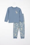 Ace Long Sleeve Pyjama Set, DUSTY BLUE/ DINO FIELDS - alternate image 1